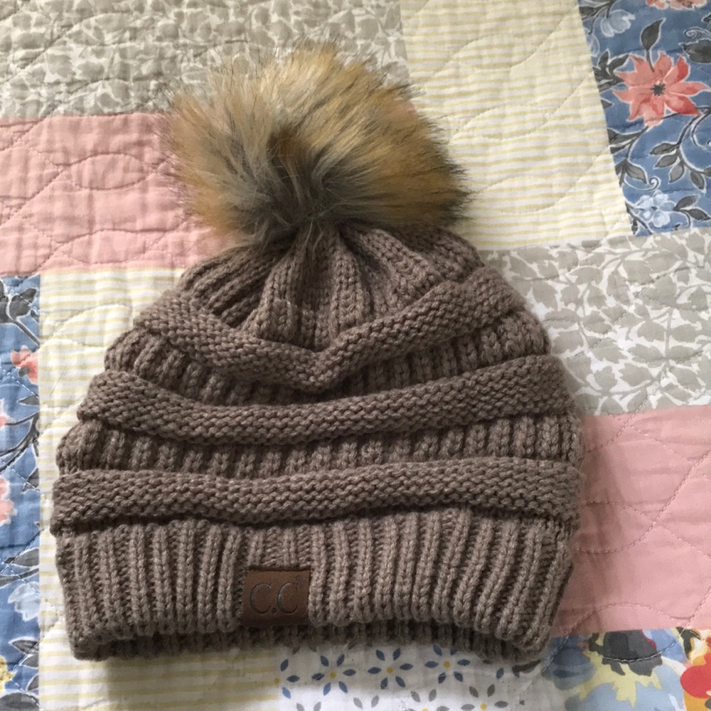 CC Brown Beanie with Pom